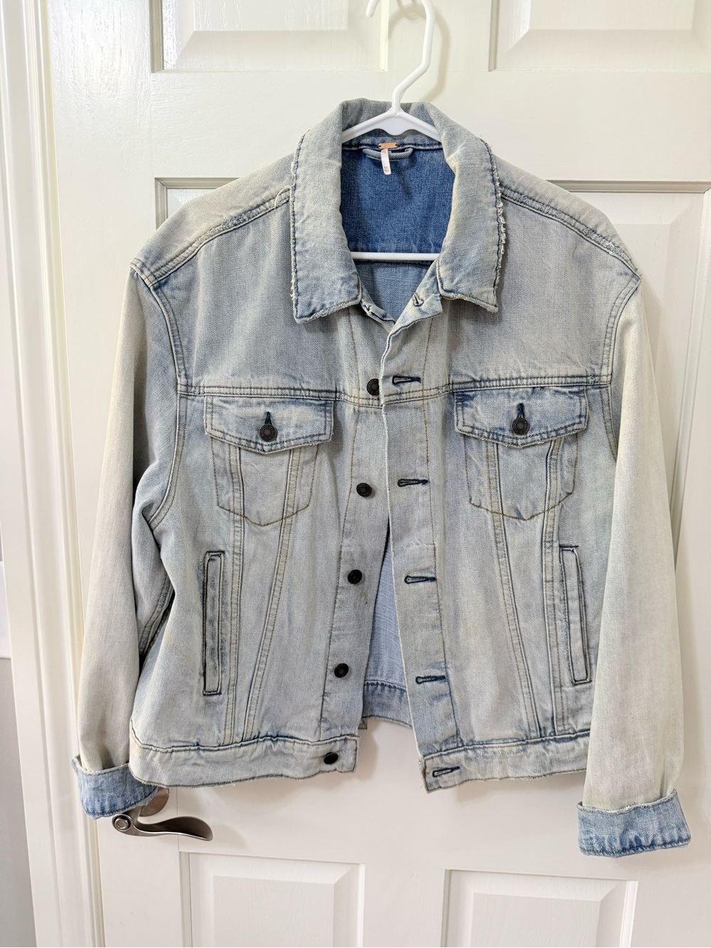FREE PEOPLE | Light Blue Denim Jacket Paisley Pattern On Back